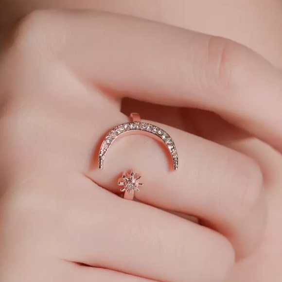 “Nova” Moon Star Diamond Boho Adjustable Cute Ring - Picture 7 of 11
